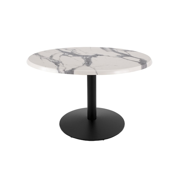30" Tall OD214 Black Table Base 22" Diameter 36" Diameter White Marble Top by the HollBar Stool Co.